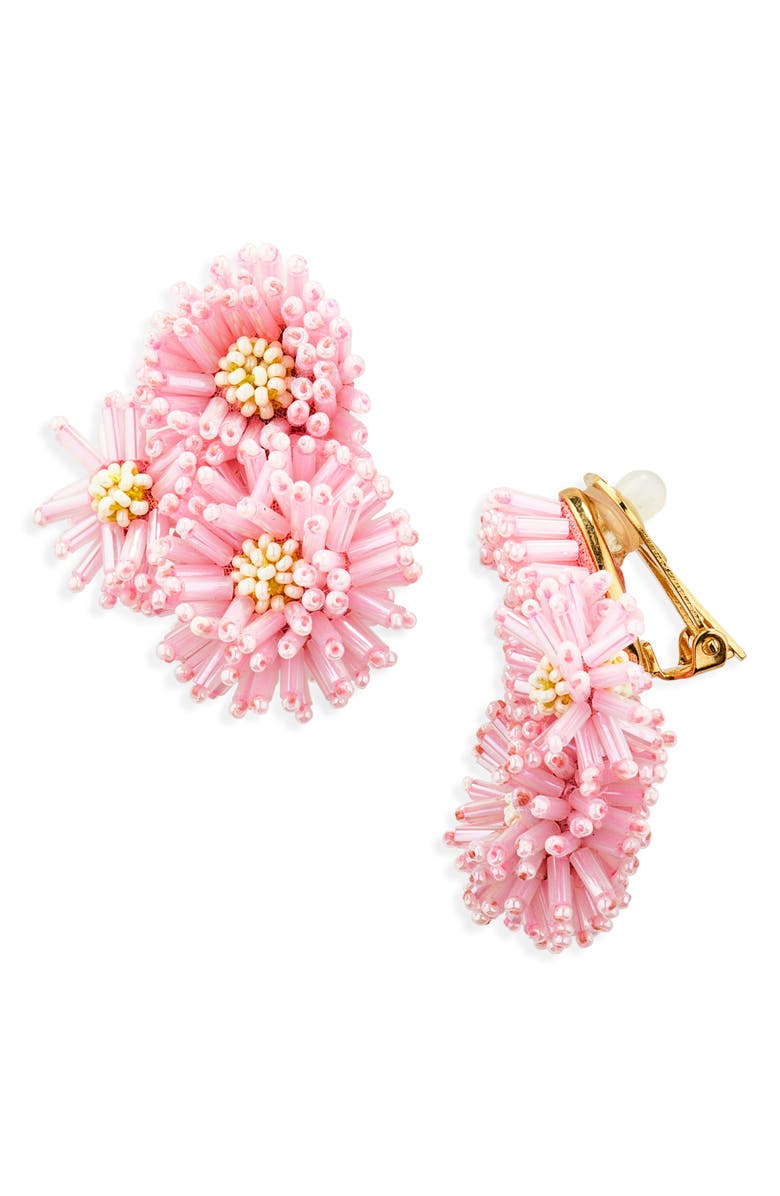 Oscar de la Renta Beaded Pompom Flower Clip-On Earrings, Main, color, Lily