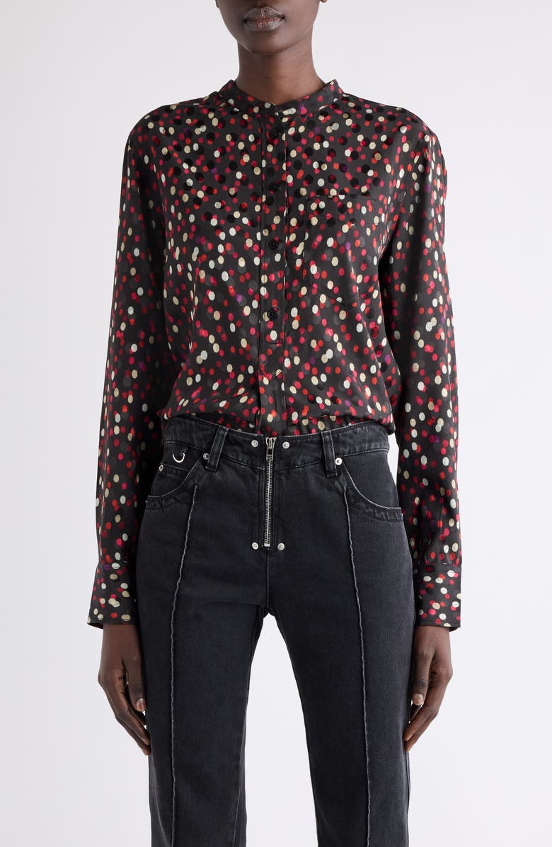 Isabel Marant Rusak Polka Dot Stretch Silk Popover Shirt, Main, color, Black/ Red