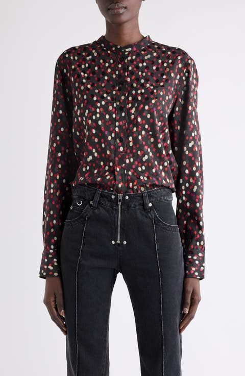 Rusak Polka Dot Stretch Silk Popover Shirt