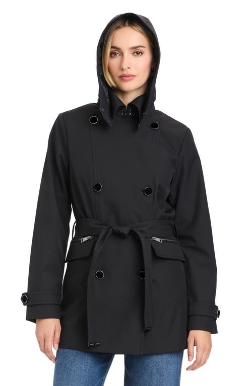 Vince Camuto Double Breasted Hooded Trench Coat In Black