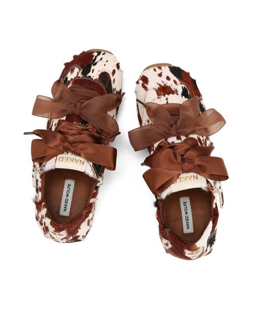 Naked Wolfe Adorable Cow Print Sneaker In Brown