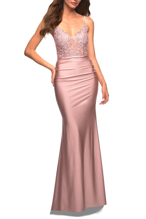 La Femme Prom Dress With Beautiful Lace Bodice And Jersey Skirt In Mauve