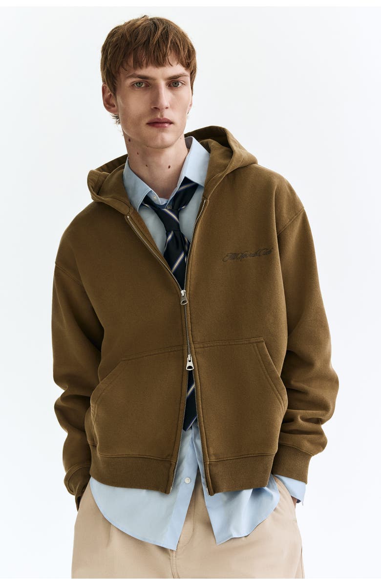 H&M Loose Fit Zip-through Hoodie, Alternate, color, Khaki Green