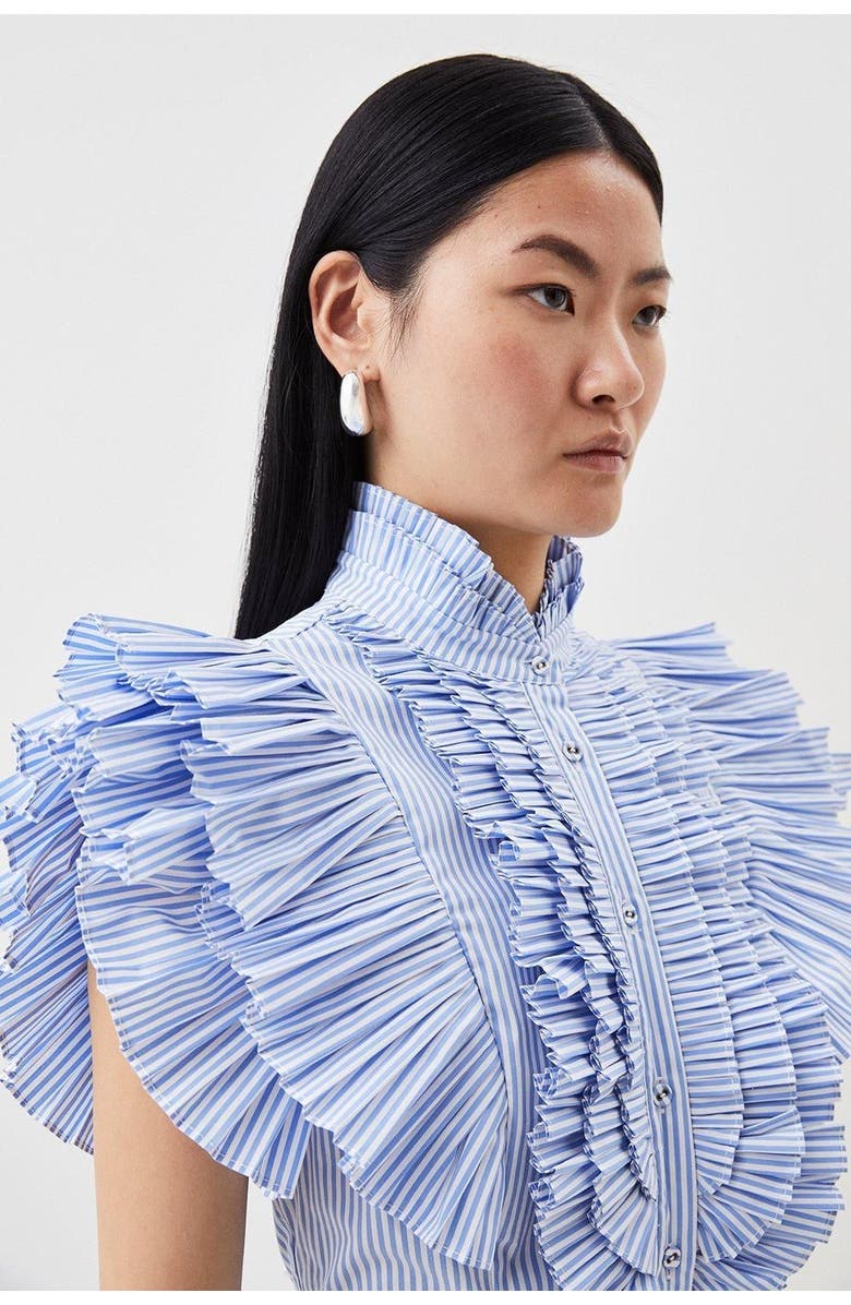 Karen Millen Sleeveless Striped Pleated Ruffle Blouse, Alternate, color, Stripe