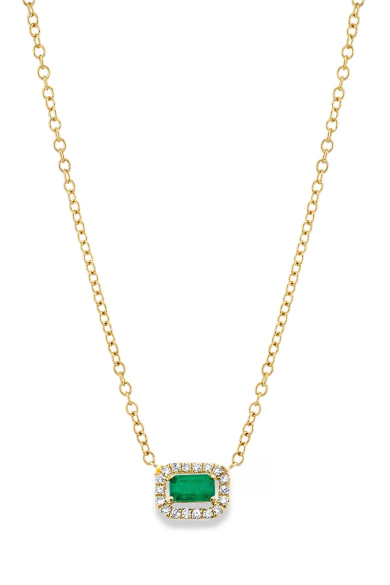 Emerald & Diamond Halo Pendant Necklace, Main, color, GOLD/GREEN