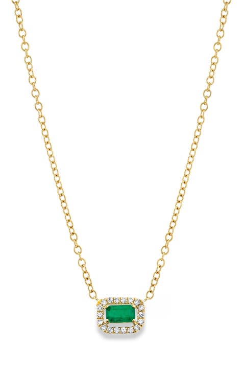Emerald & Diamond Halo Pendant Necklace