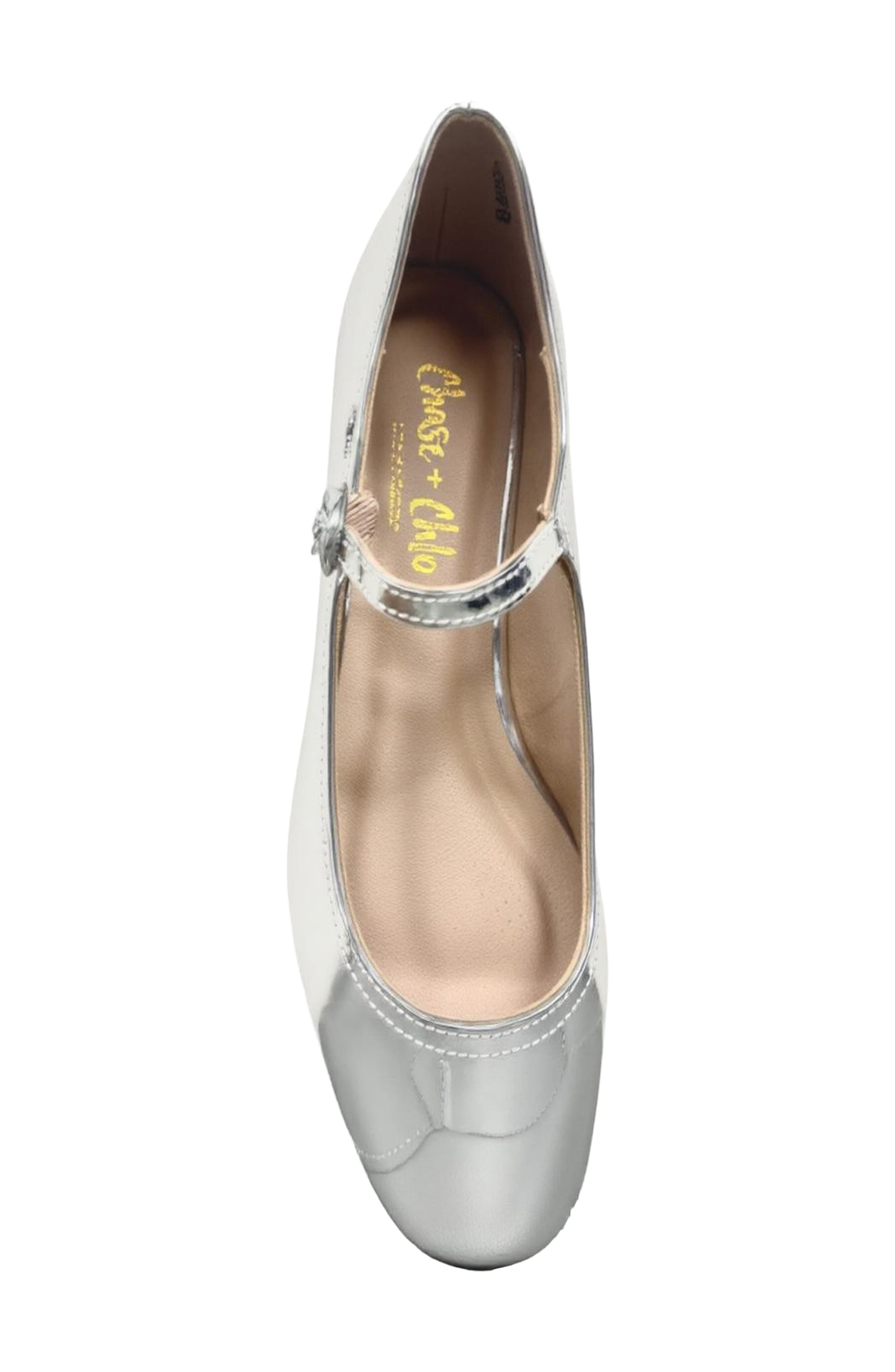 CHASE AND CHLOE Mary Jane Ballerina Flat, Alternate, color, Silver Metallic
