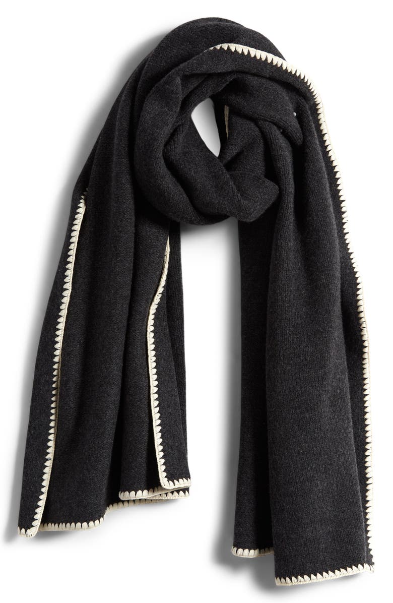 TOTEME Oversize Shell Stitch Trim Wool, Cashmere & Cotton Scarf, Alternate, color,