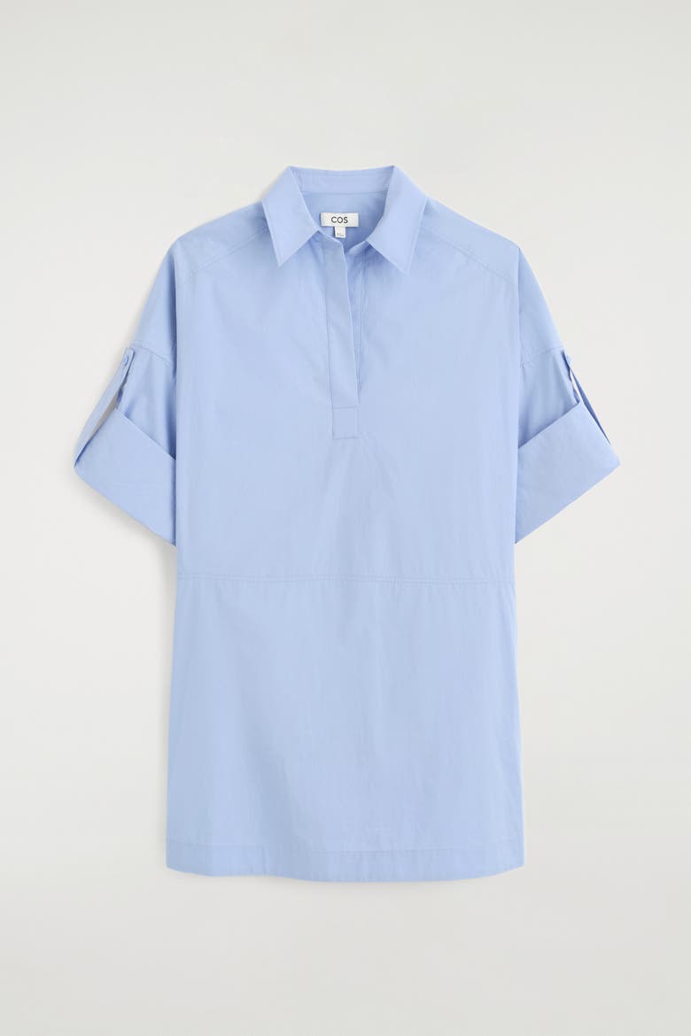 Cotton-poplin Short-sleeved Shirt Dress, Alternate, color, BLUE