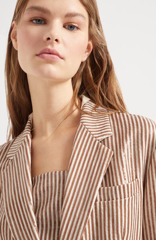 Brunello Cucinelli Linen Sequin-stripe Blazer In Yuta