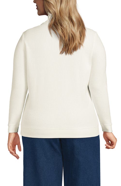 Lands' End Long Sleeve Waffle Quarter Zip Pullover In White