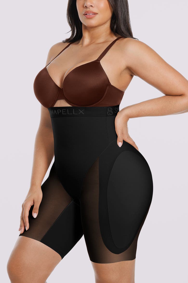 Hip Enhancer Padded High Waist Body Shaper Shorts, Alternate, color, Black