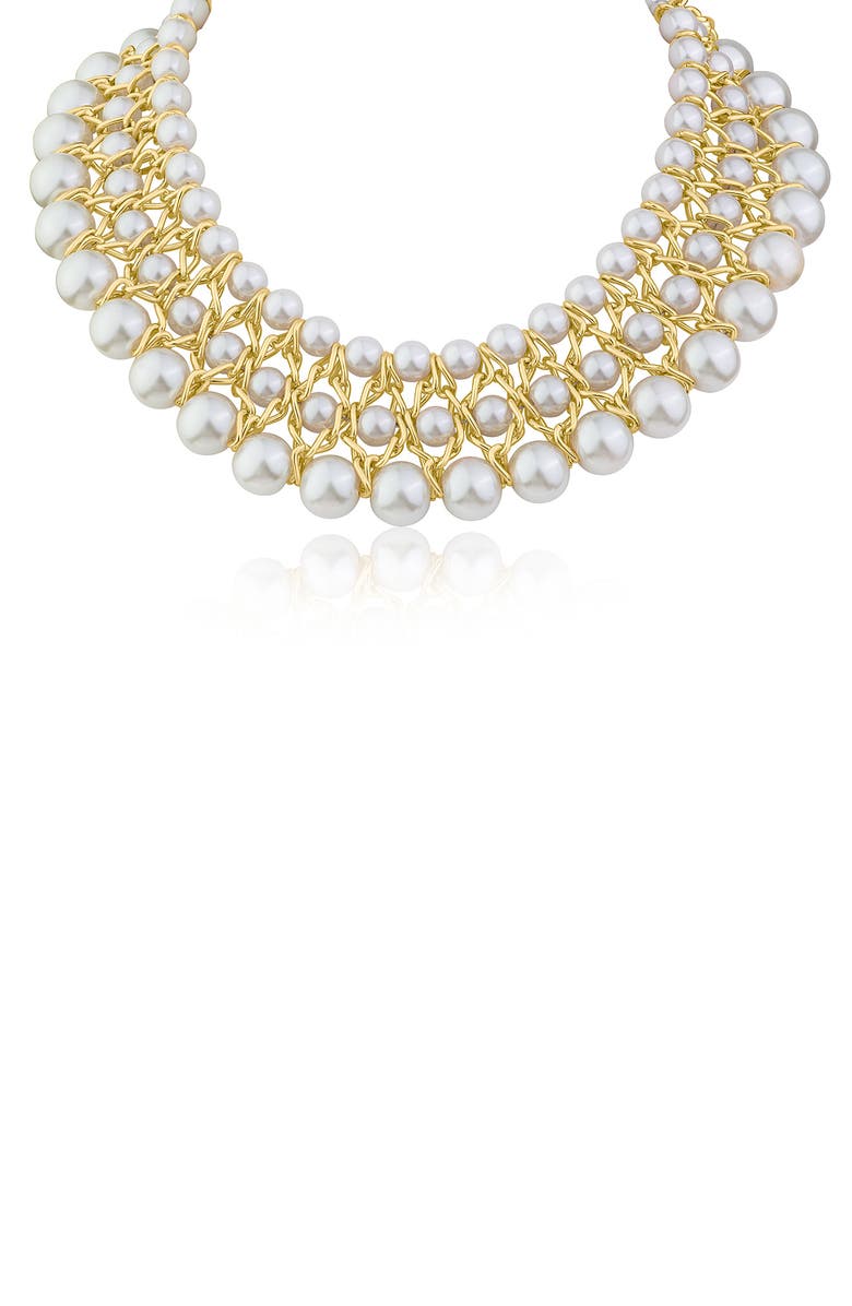 JARDIN Three-Row Graduated Imitation Pearl Necklace, Main, color,
