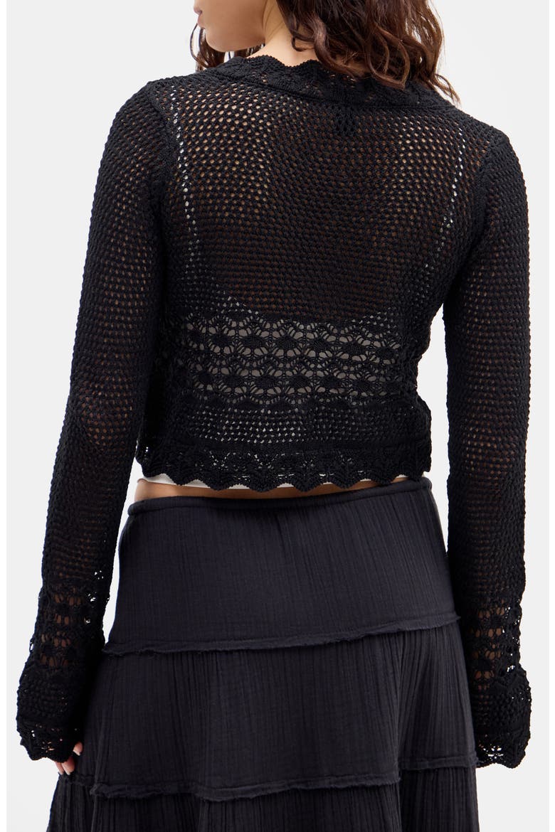 Open Stitch Tie Front Cardigan, Alternate, color, BLACK