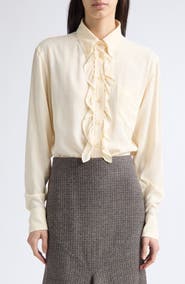 Etro Ruffle Button Down Silk Blend Shirt