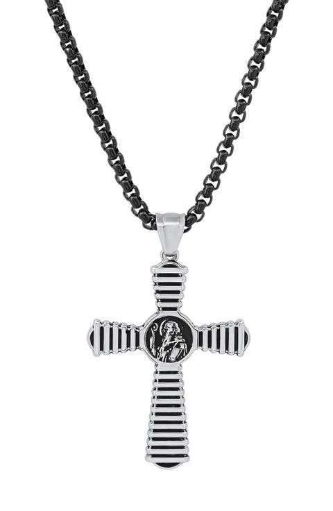 Men's Two-Tone Black Ion-Plated Cross Pendant Necklace