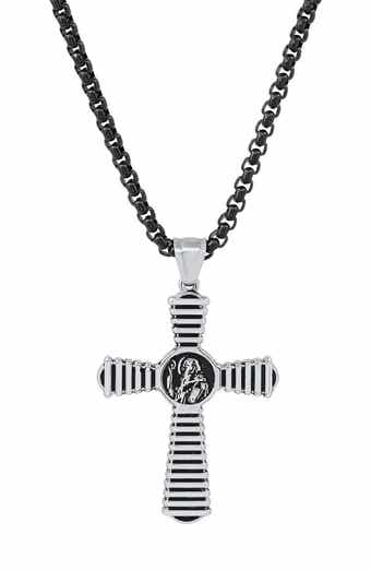 Men's Two-Tone Black Ion-Plated Cross Pendant Necklace