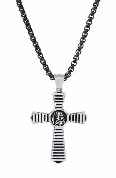 Men's Two-Tone Black Ion-Plated Cross Pendant Necklace