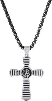 STEELTIME Men's Two-Tone Black Ion-Plated Cross Pendant Necklace