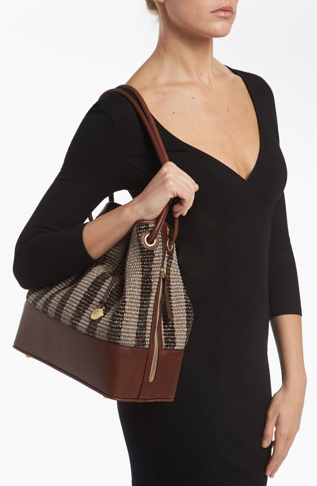 'Trina' Mixed Media Tote, Alternate, color, BROWN RAFFIA