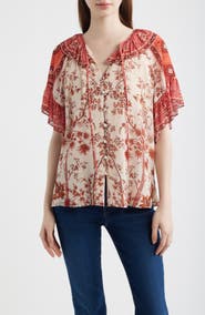 KOBI HALPERIN Verity Floral Print Flutter Sleeve Top