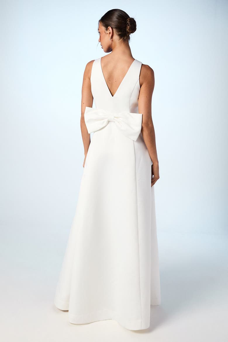 Satin Plunge Maxi Wedding Dress, Alternate, color, Ivory