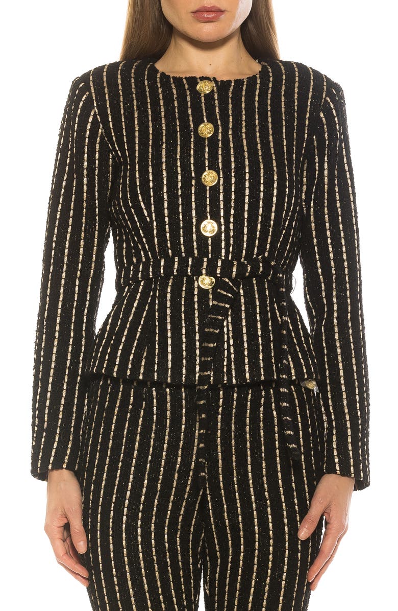 Alexia Admor Arjun Plaid Jacket, Main, color, Black Pinstripe
