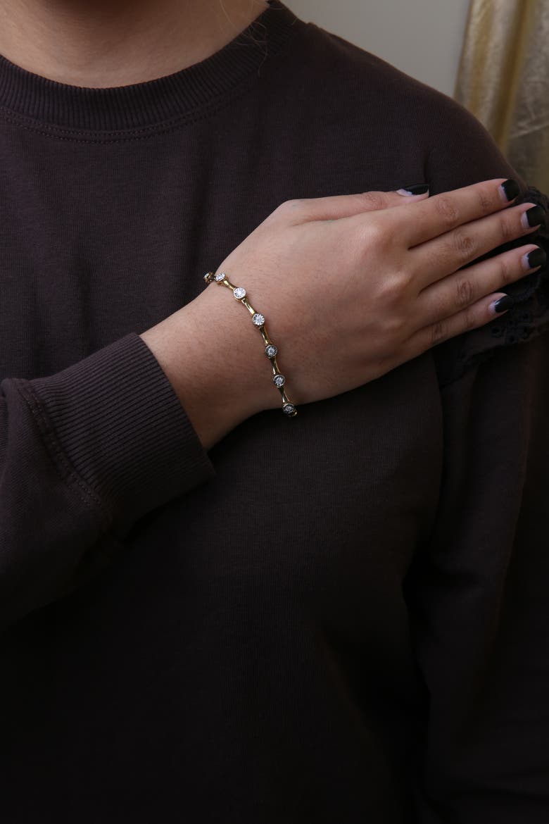 10K Yellow Gold Plated Silver 1.0 Cttw Diamond Bezel Style Station Link Bracelet, Alternate, color, Yellow