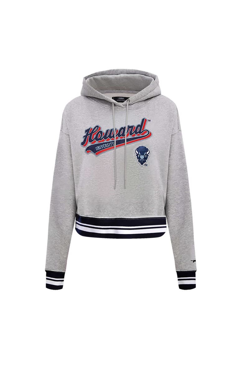 Women's Pro Standard Heather Gray Howard Bison Script Tail Fleece Cropped Pullover Hoodie, Alternate, color, Heather Gray