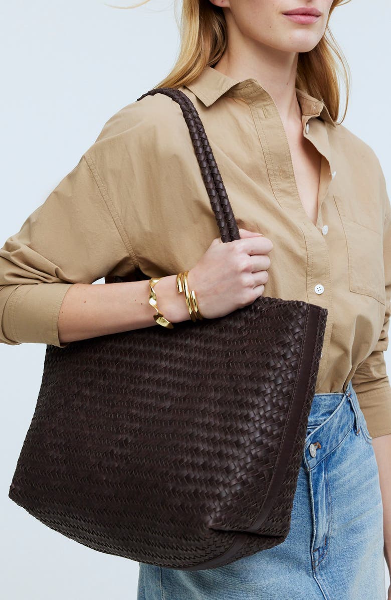 Madewell Handwoven Leather Tote, Alternate, color, Coffee Bean