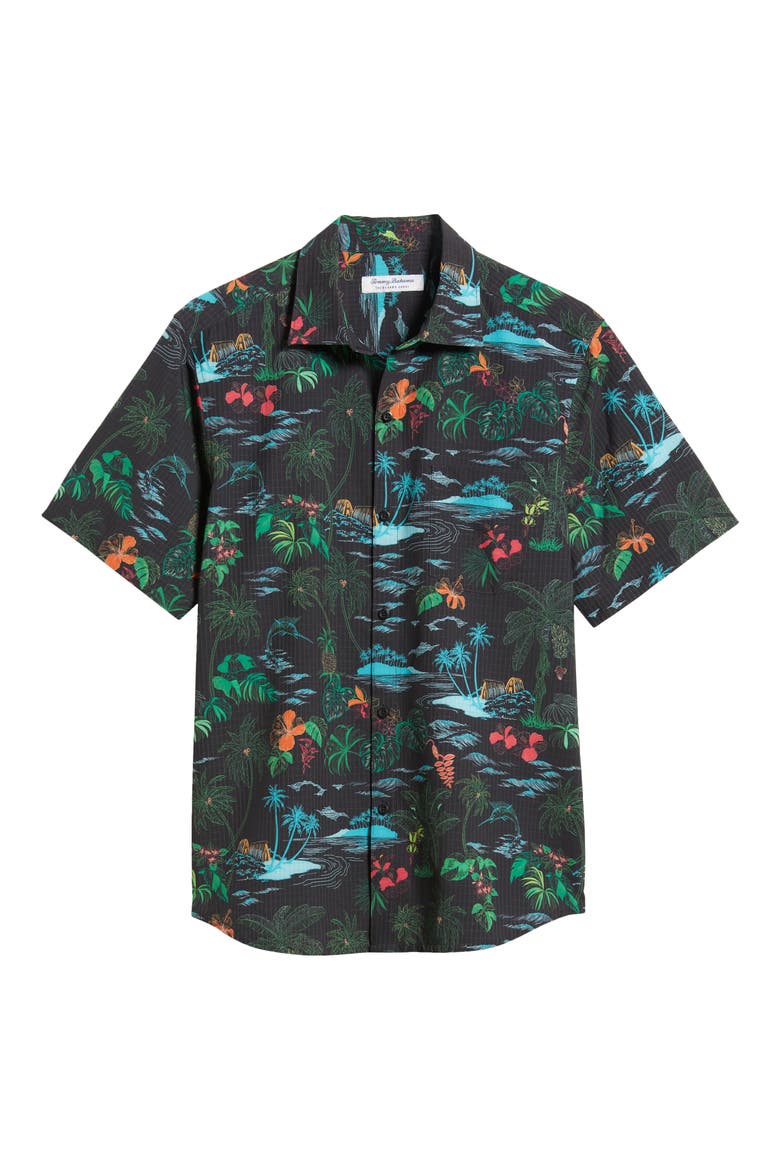 Bahama Coast Neon Shores IslandZone® Short Sleeve Performance Button-Up Shirt, Alternate, color, BLACK