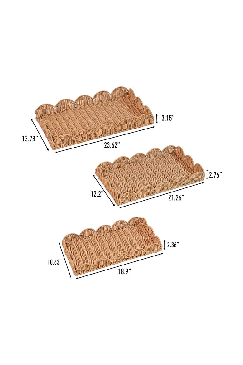 Parker Southwestern Cottage Resin Scalloped Rectangular Decorative Serving Trays,, Alternate, color, Brown