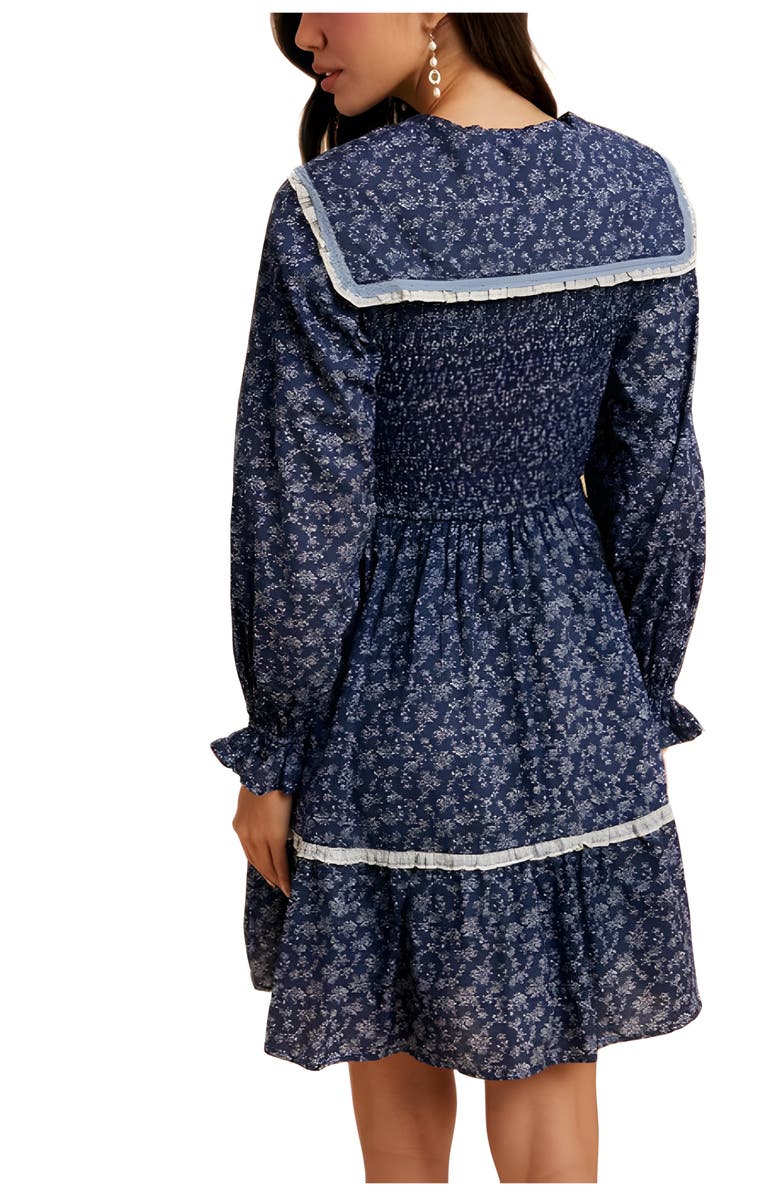 Knit and Lounge Floral Shirred Contrast Collar Mini Dress, Alternate, color, 