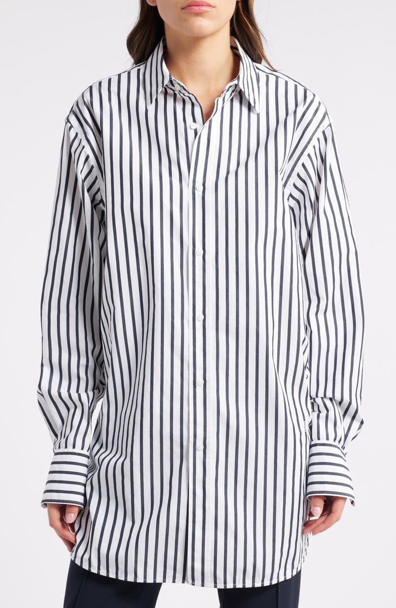 BOSS Berry Saturday Stripe Cotton Button-Up Shirt, Main, color, Wht