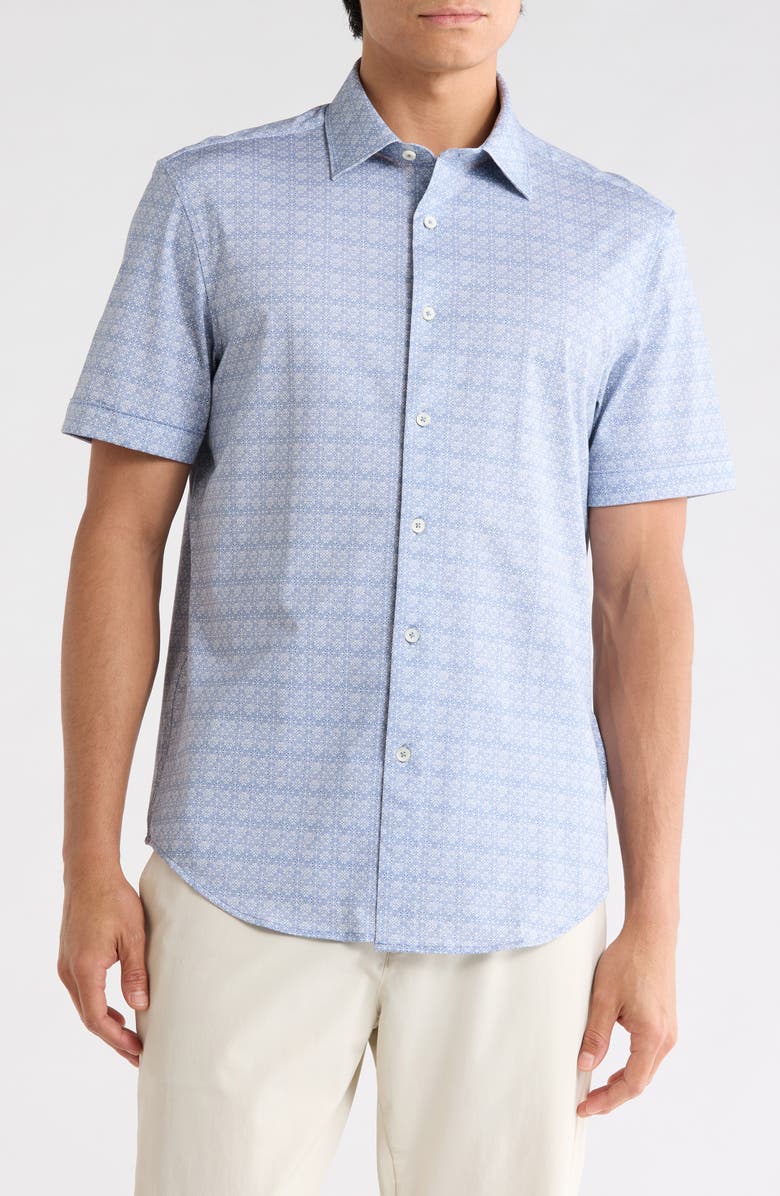 Bugatchi Short Sleeve Woven Shirt, Main, color, Steel