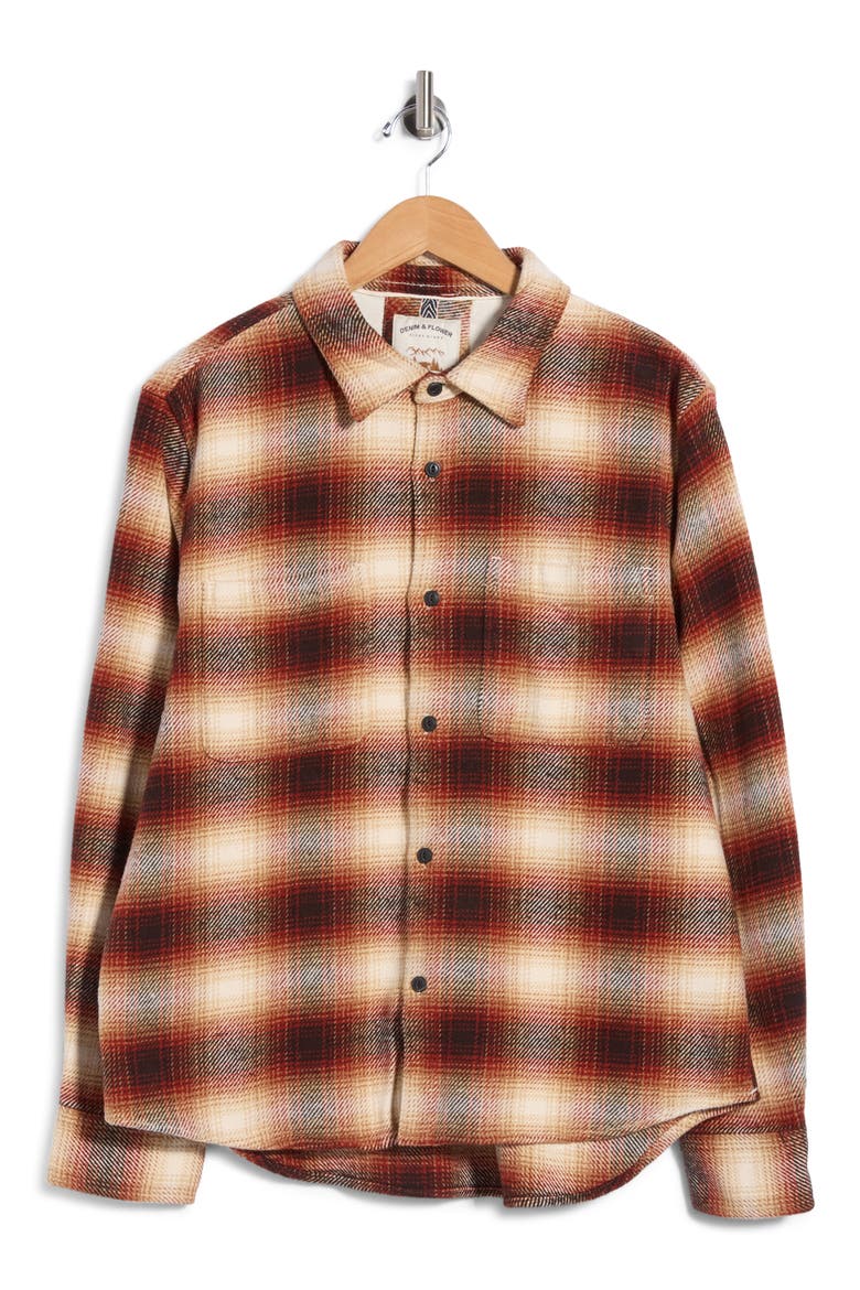 Ombre Plaid Cotton Button-Up Shirt Jacket, Main, color, BROWN
