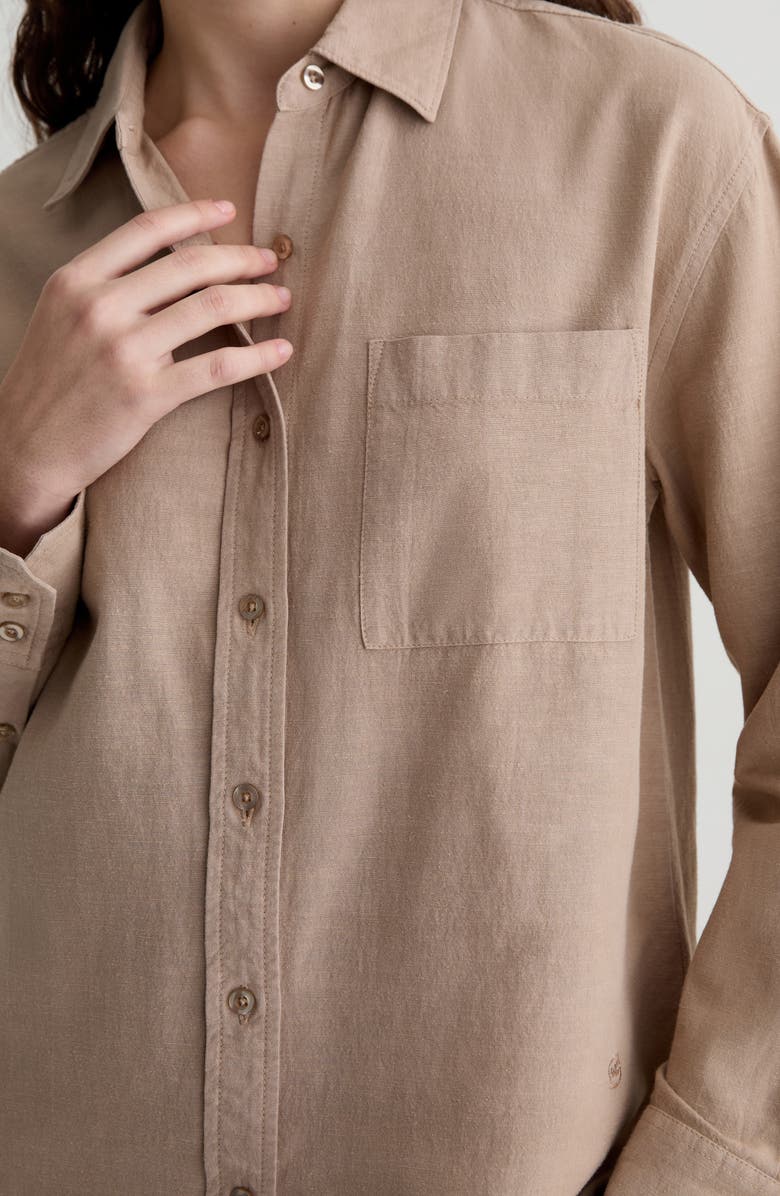 AG Addison Linen Blend Button-Up Shirt, Alternate, color, Simple Taupe
