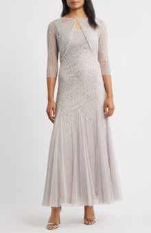 Pisarro Nights Beaded Gown with Long Sleeve Jacket