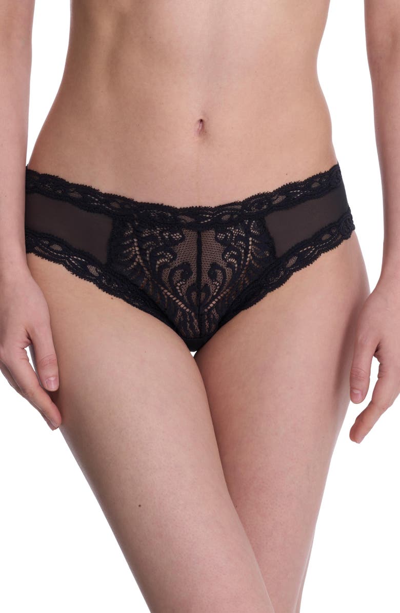 Natori Feathers Lace Hipster, Main, color, Black