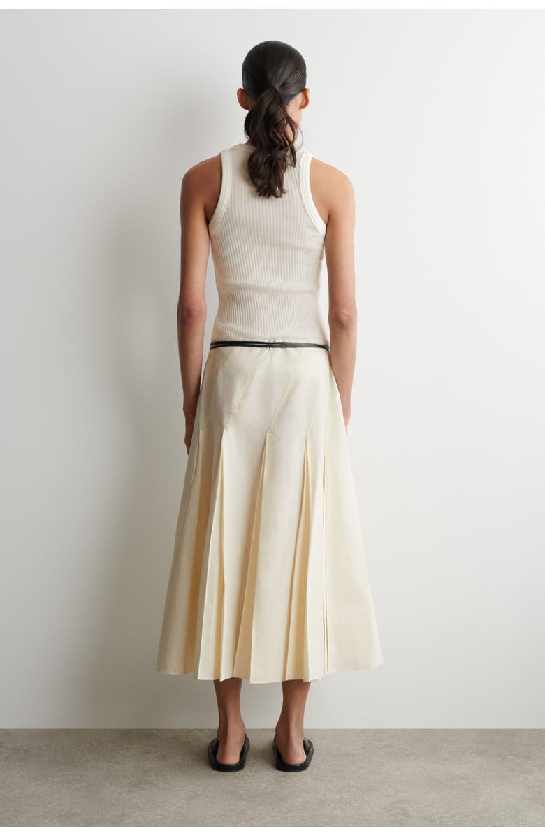 COS Pleated Cotton-linen Midi Skirt, Alternate, color, Ivory