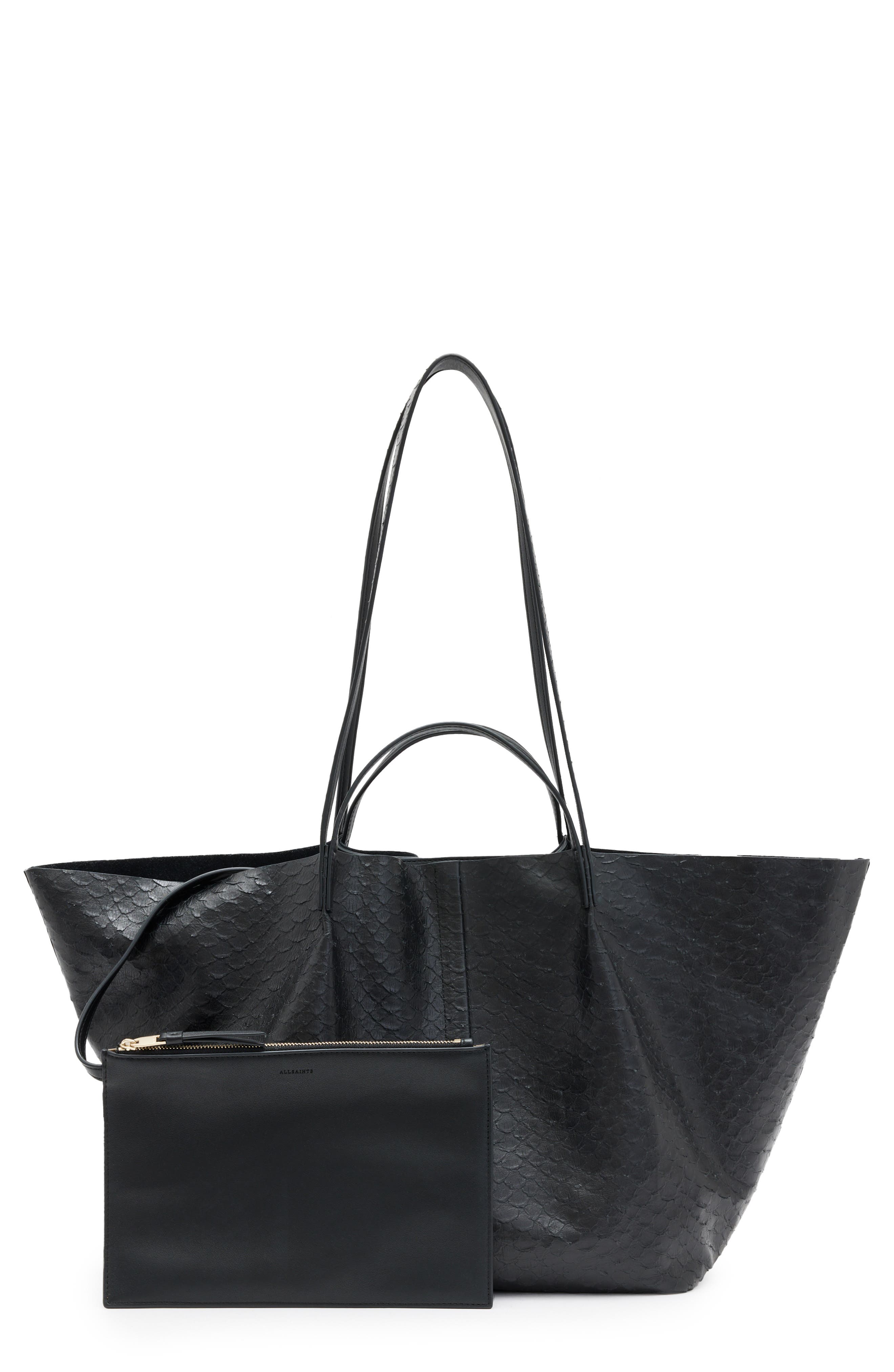 AllSaints Hannah Python Embossed Leather Tote, Main, color, 