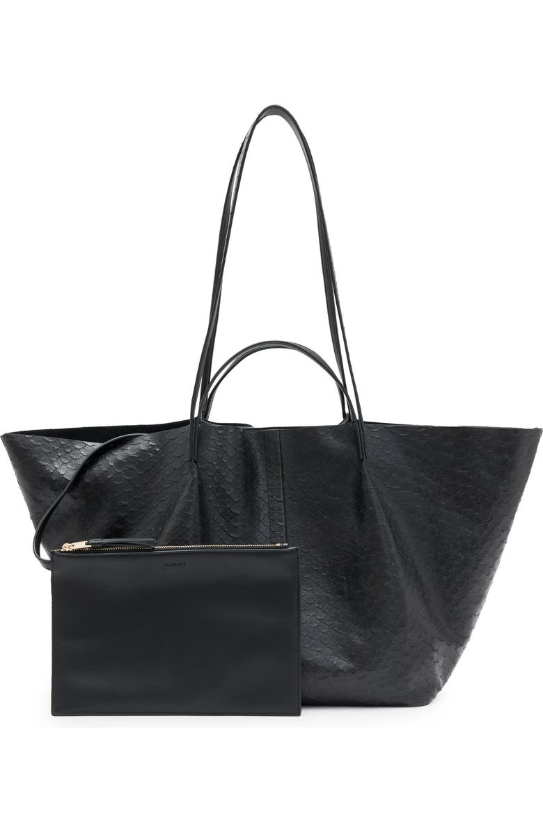 AllSaints Hannah Python Embossed Leather Tote, Main, color,