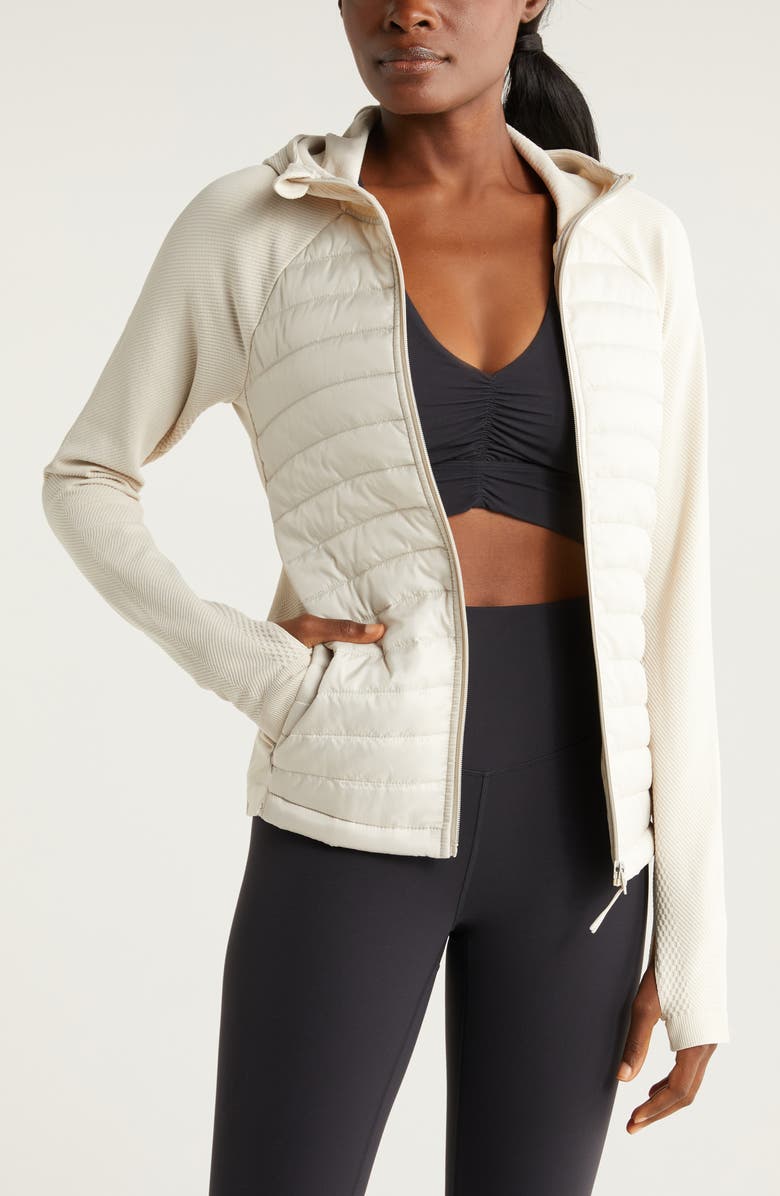 Zella Seamless Mixed Media Puffer Jacket, Main, color, Grey Moonbeam