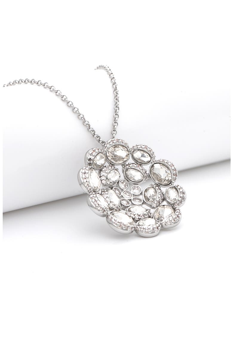 Pavé CZ Flower Pendant Necklace, Alternate, color, WHITE RHODIUM