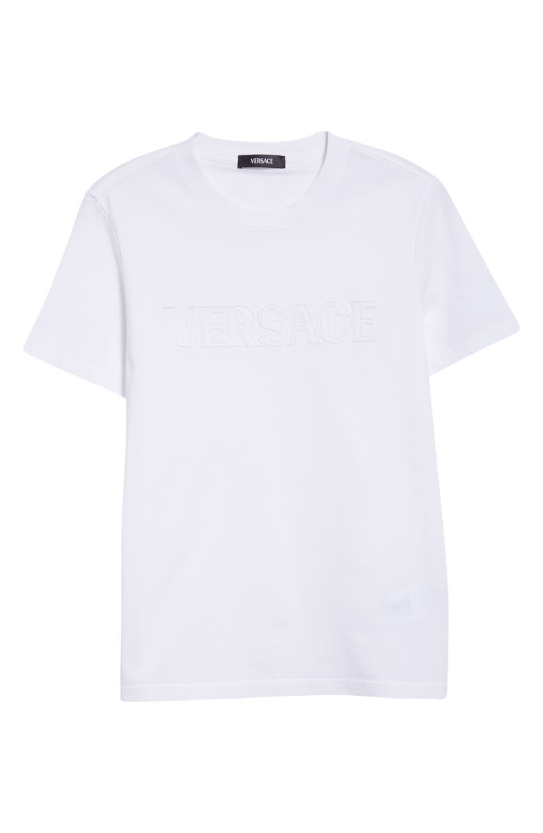 Versace Fringe Embroidered Slim Fit Logo T-Shirt, Alternate, color, 