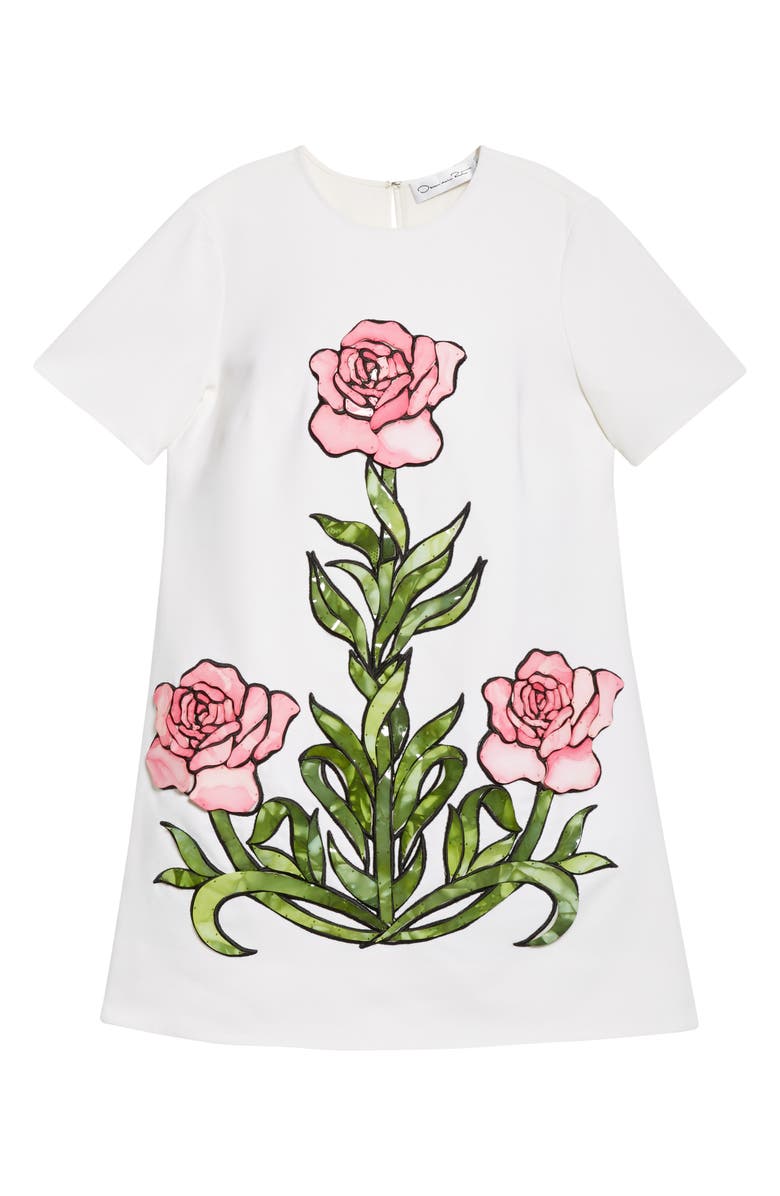 Oscar de la Renta Rose Embroidered Wool Blend Minidress, Alternate, color, 