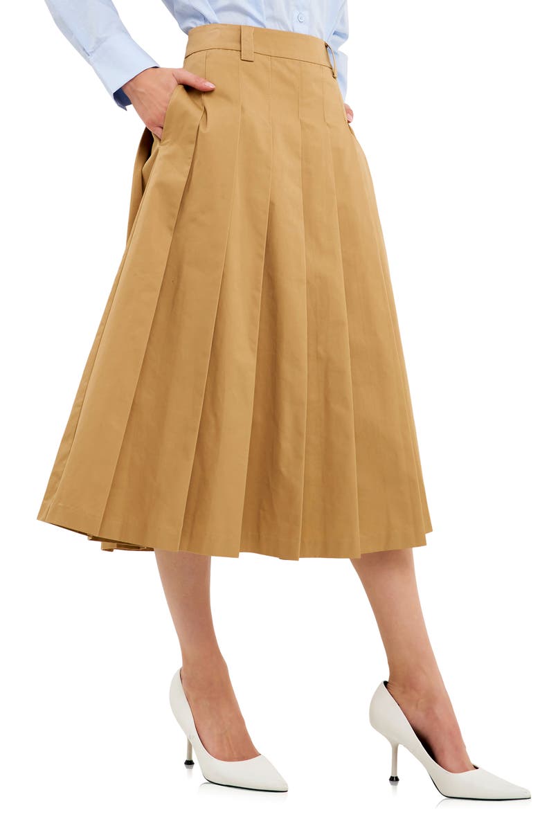 English Factory Pleated Cotton Midi Skirt, Alternate, color,