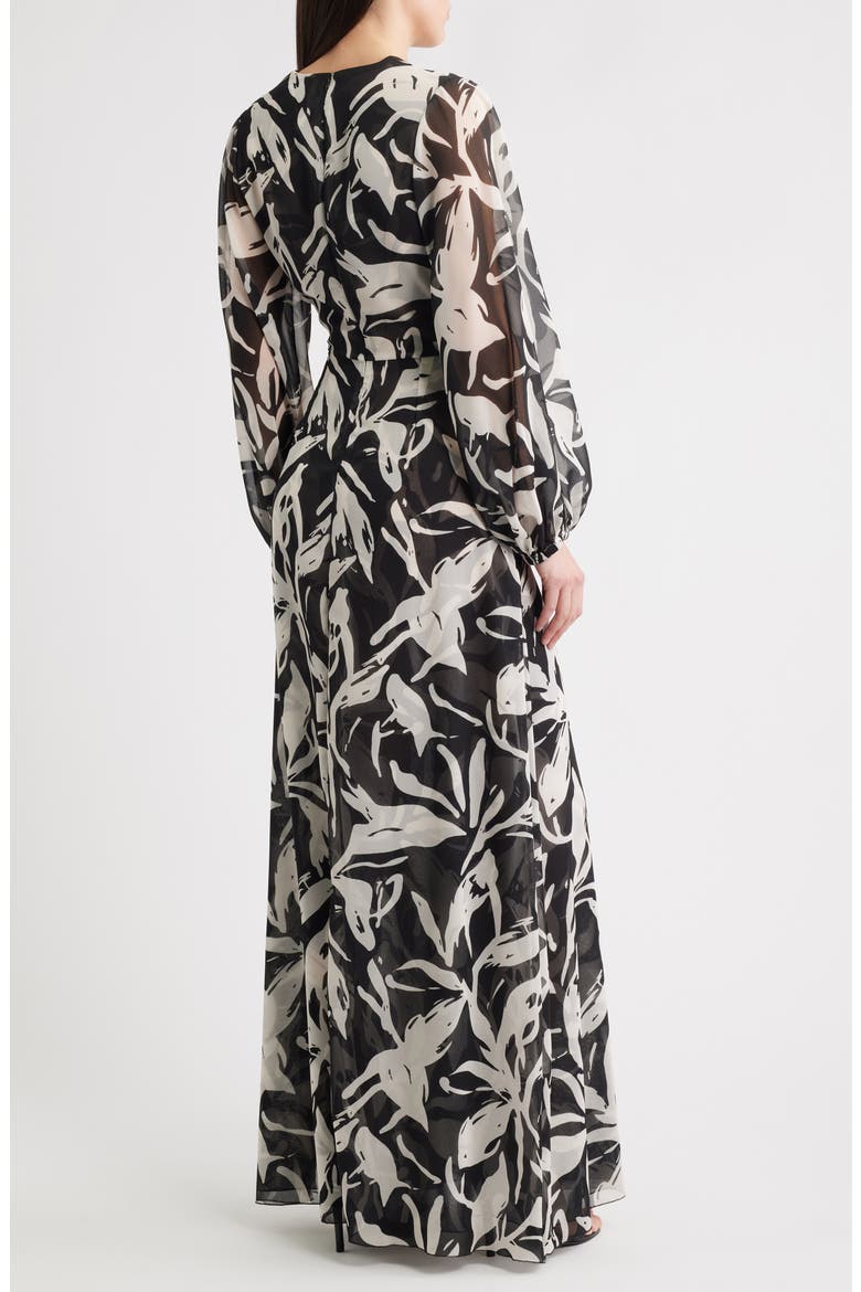 Simin Floral Long Sleeve Georgette Gown, Alternate, color, STT662V1 BIANCA