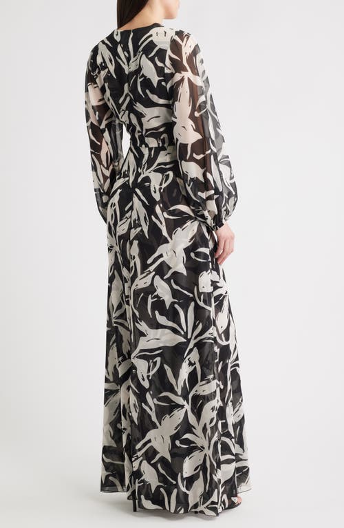 Chiara Boni La Petite Robe Simin Floral Long Sleeve Georgette Gown In Black