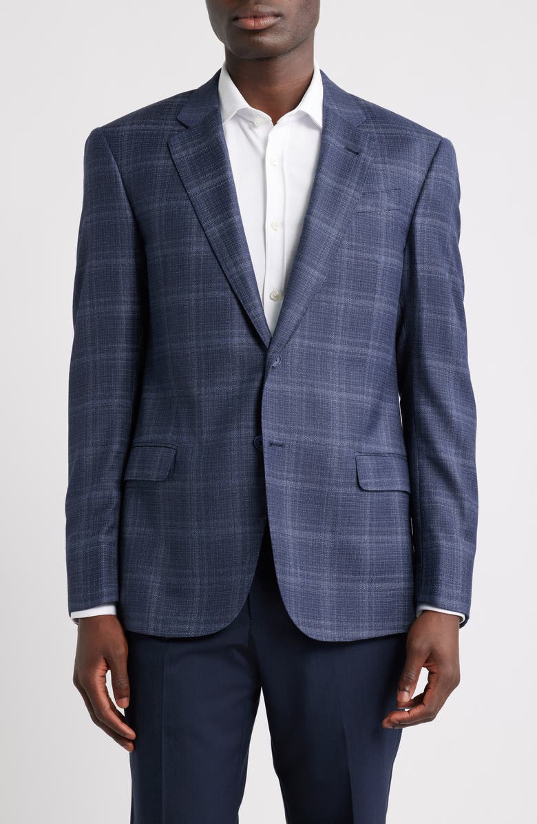Emporio Armani G-Line Blue Check Slub Sport Coat, Main, color, Fancy Blue